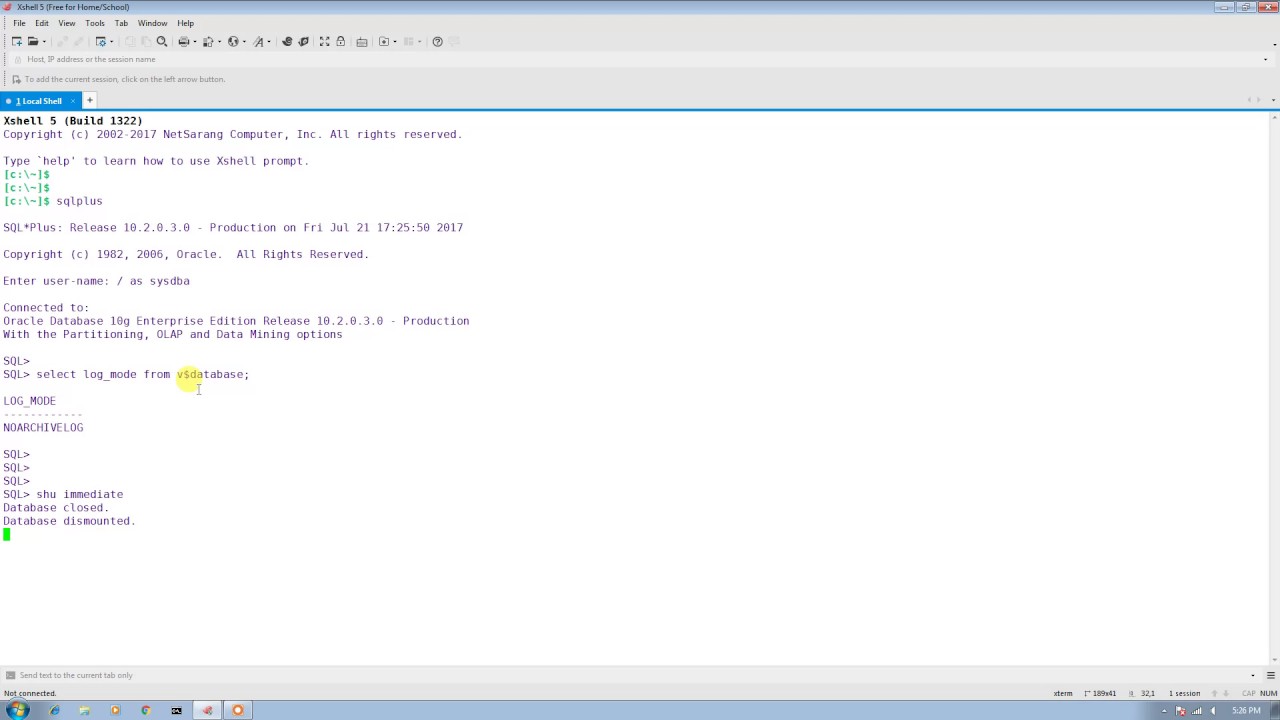 How to enable archivelog mode in Oracle database 10g