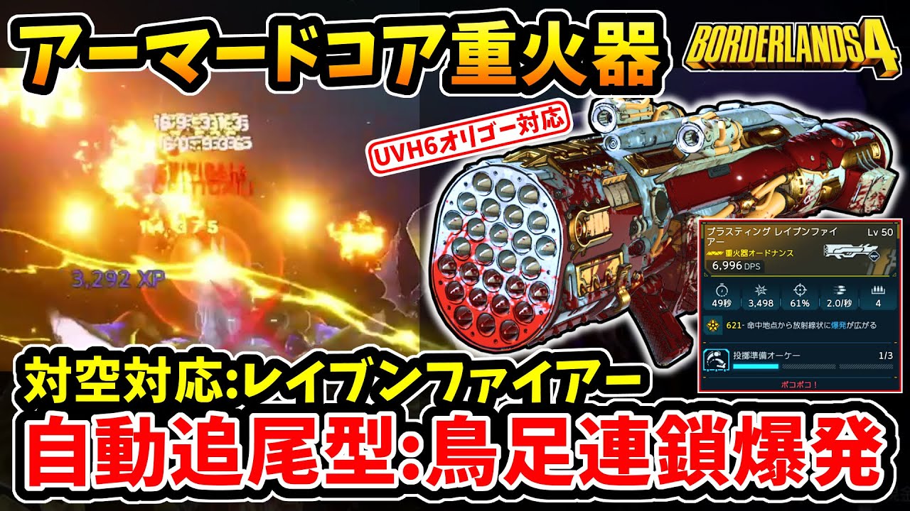 【ボーダーランズ4】-アーマードコア重火器は意外な伏兵！対空対応でUVH6オリゴーも瞬殺、自動追尾型鳥足連鎖爆発:レイブンファイアー！-【Borderlands4】