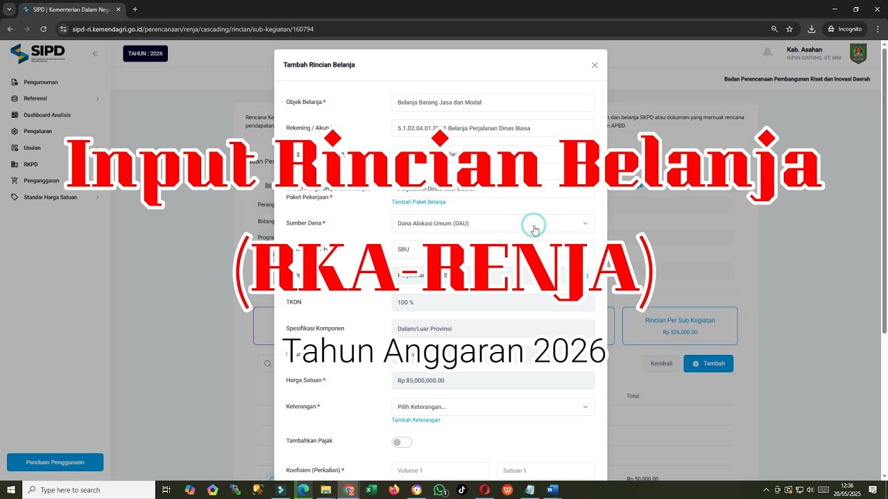 Cara Input Rincian Belanja Sub Kegiatan RKPD Tahun 2026 | Input RKA 2026 di SIPD-RI
