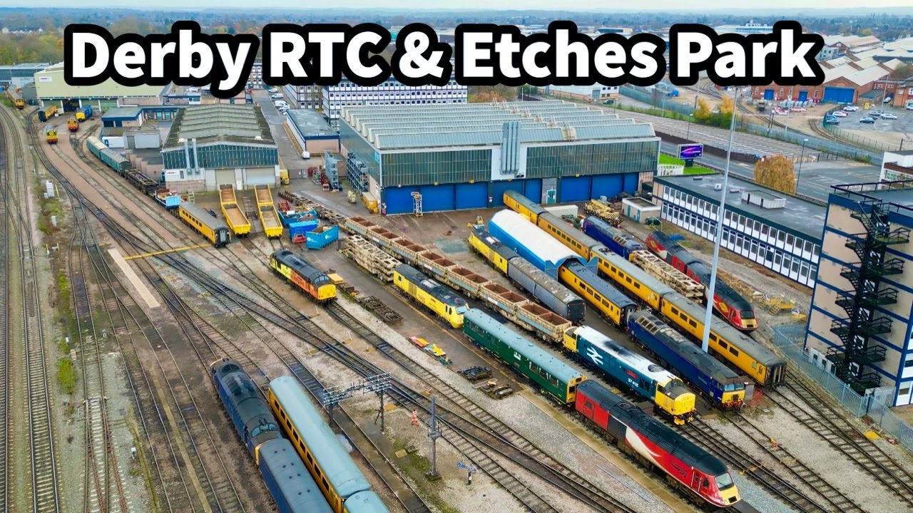 AERIAL VIEWS of Derby RTC & Etches Park Sidings and Depot - So many Class 37's..!!