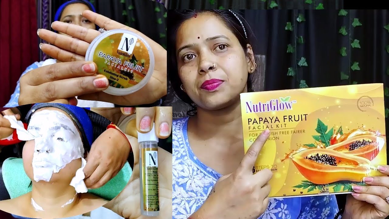 Nutriglow Papaya facial kit* Parlour style/step by step/facial at home/Papaya facial review/facial
