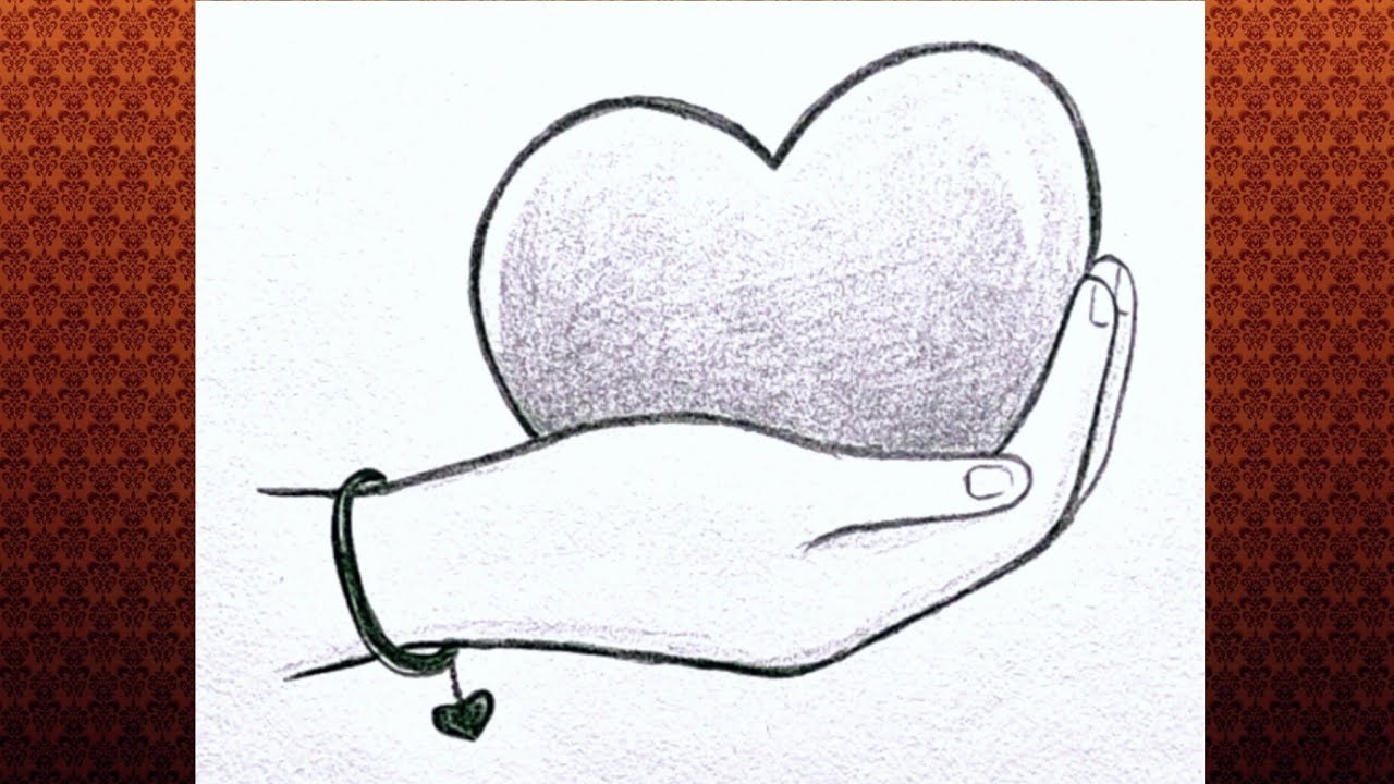 Cómo dibujar una mano con un corazón / Dibujo a lápiz simple y fácil para principiantes