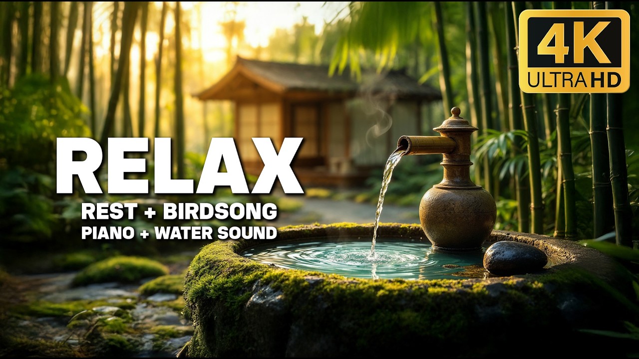 Relaxing Bamboo Water Sounds 🌊 Healing Music to Ease Anxiety and Calm the Mind