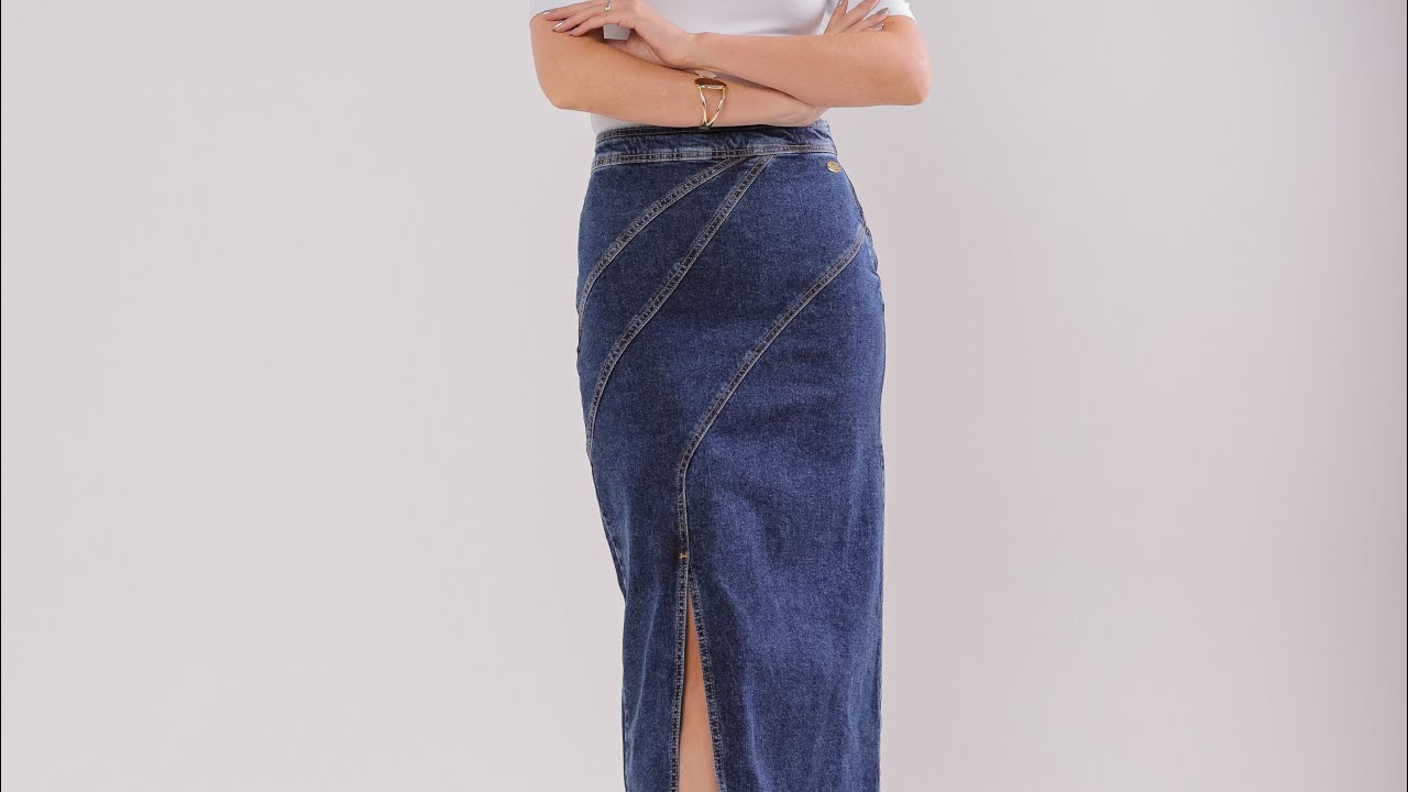 Saia jeans longa estilo social - Challot