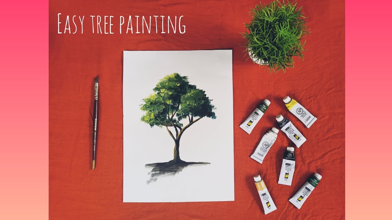 How to paint easy tree for beginners and kids tutorial (ENG SUB)