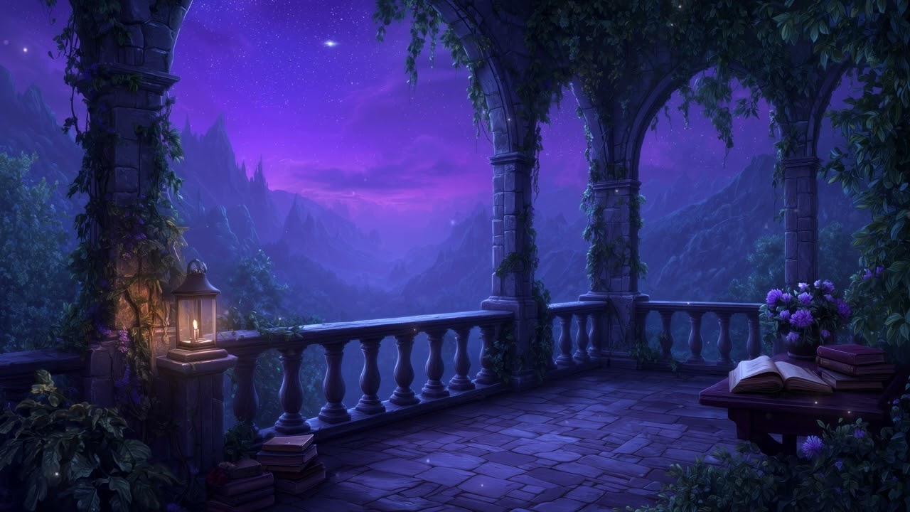 4K Peaceful Night Reading | Enchanted Balcony Ambience | Fantasy Music for Focus | ACOTAR Ambient