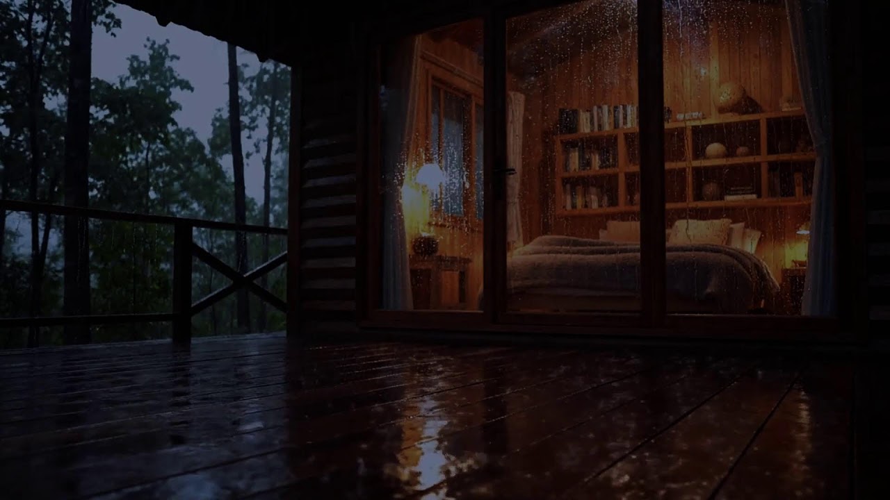 Heavy Rain Sounds at Night | Cozy Cabin Rain ASMR for Sleep
