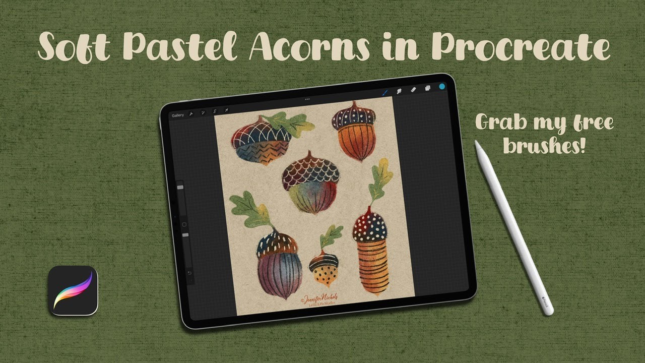Пастельные желуди в Procreate
