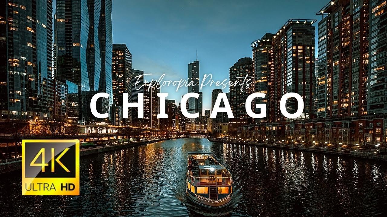 Chicago City, Illinois, USA 🇺🇸 in 4K ULTRA HD 60FPS Video at night by Drone
