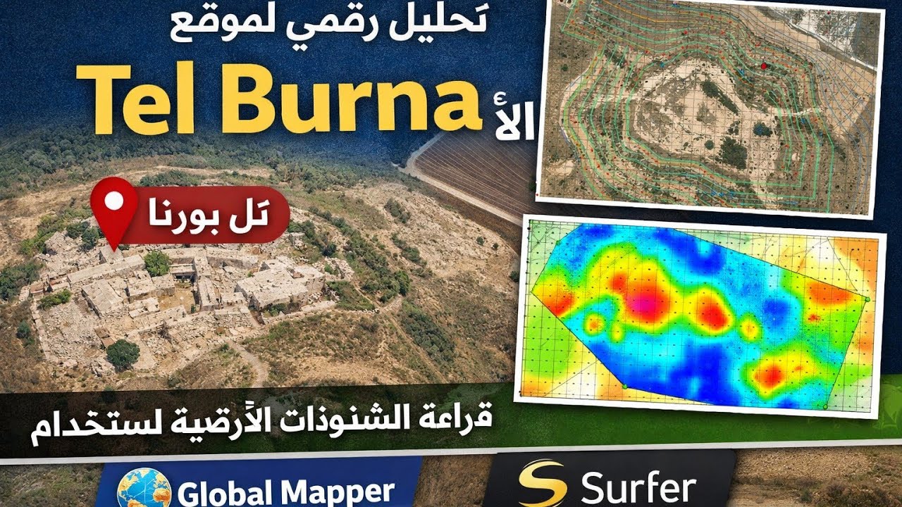 تحليل رقمي لموقع Tel Burna الأثري | قراءة الشذوذات الأرضية باستخدام Global Mapper وSurfer