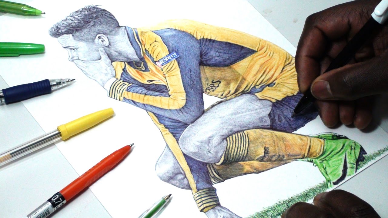 Alexis Sanchez Pen Drawing - What Is On His Mind?? - Arsenal FC - DeMoose Art
