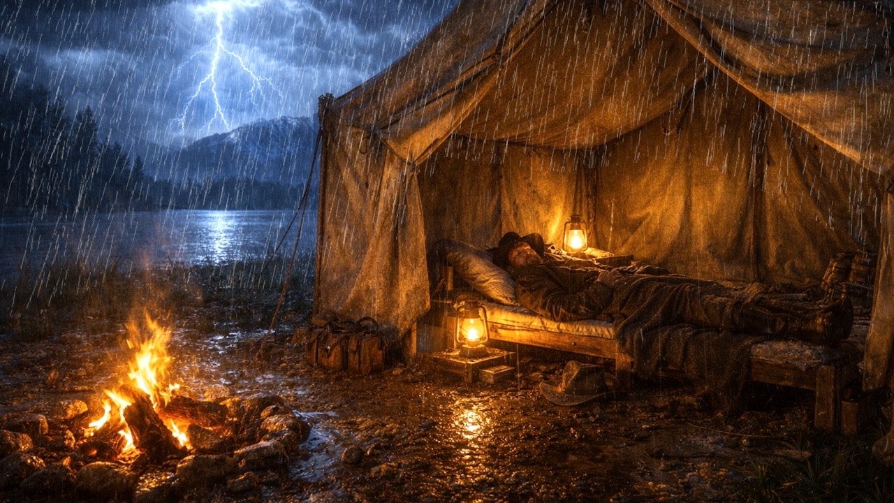 Solo Camping Under a Cozy Tent at Night with Rain Near a Warm Campfire | RDR2 ASMR Ambience