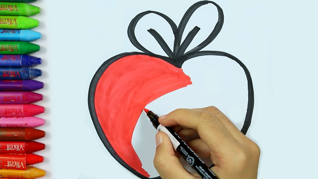 كيفية رسم أبل 🍎 الأسماك 🌊 اللباس الأرجواني💜 الرسم والتلوين للأطفال - الأطفال ألوان الفيديو