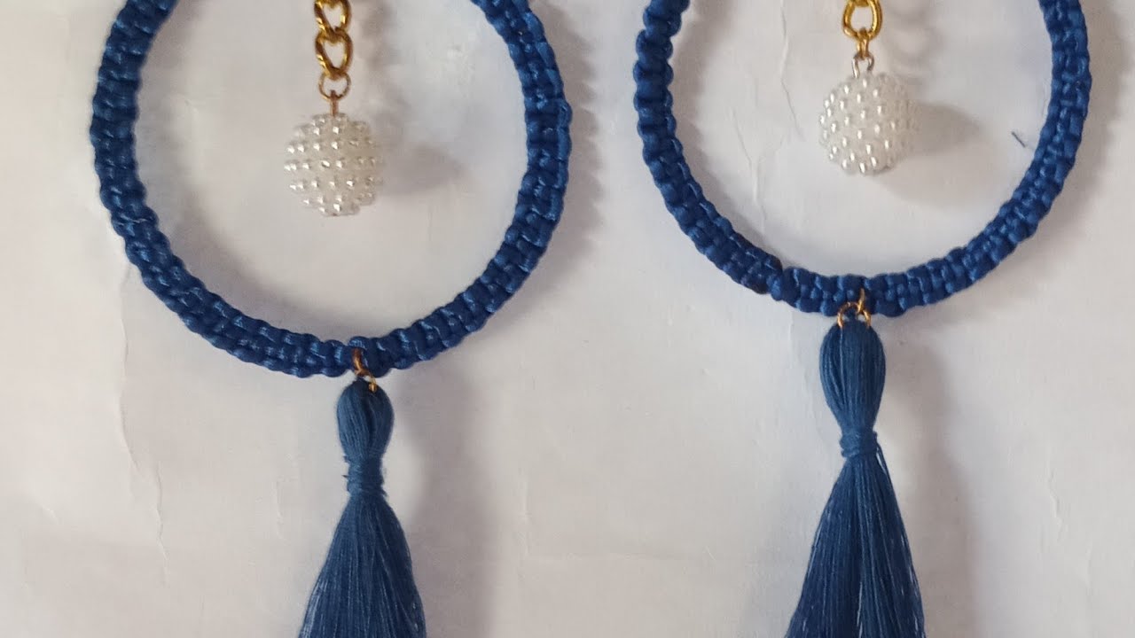 Como fazer brinco de argola com tassel/brinco fio de cetim rapido facil lucrativo/@mariasbijus