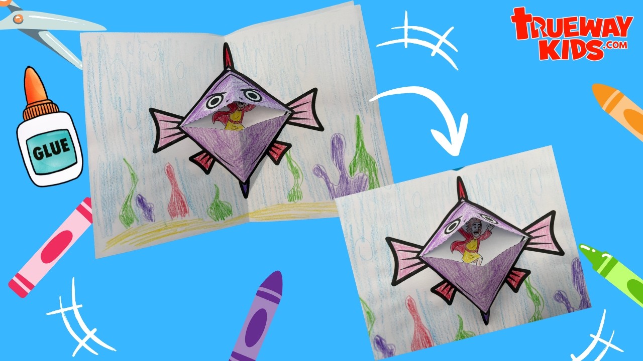 Поделка-раскладушка «Иона и большая рыба» 🐟 | Детская библейская поделка о благодати и прощении (...