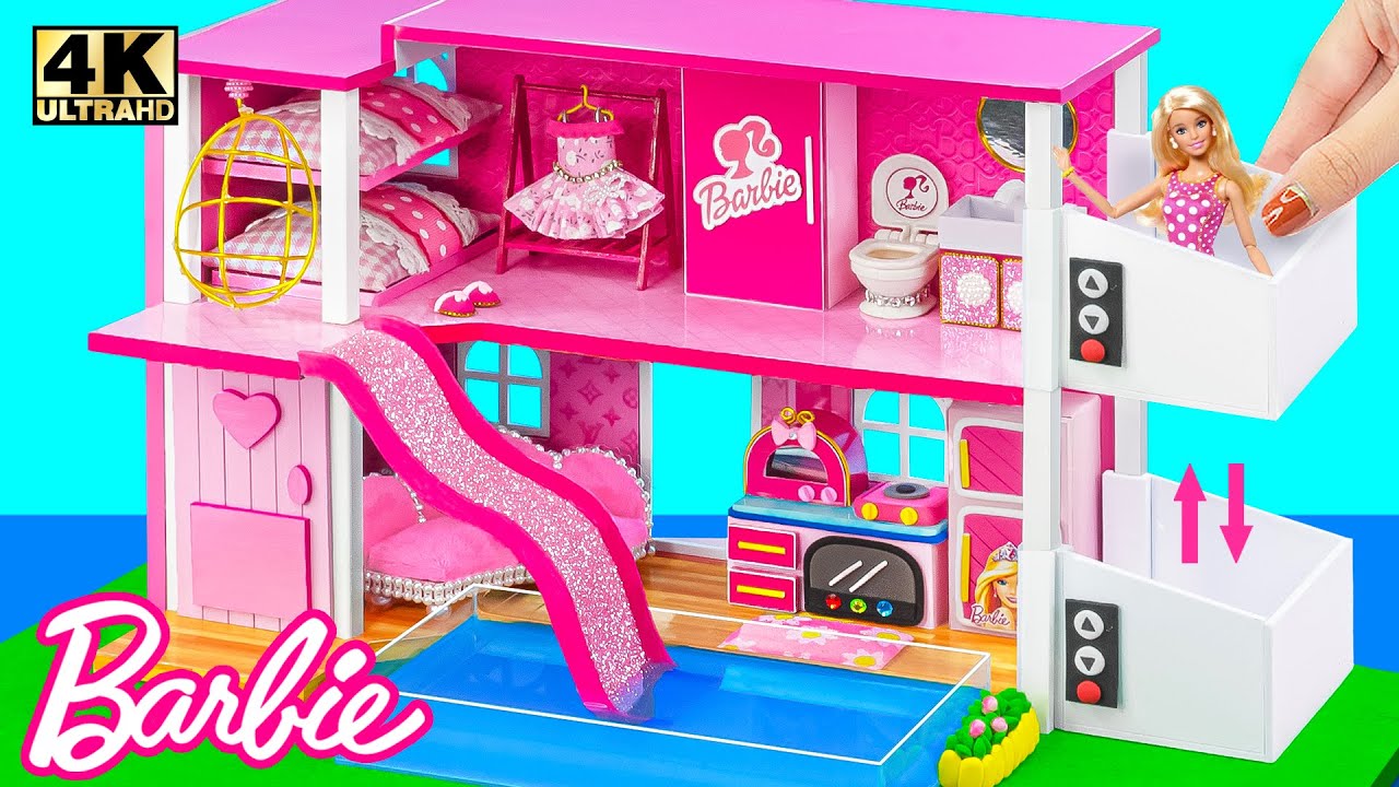 Build AMAZING Pink Barbie Dream House with Water Slide, Elevator use Cardboard | DIY Miniature House