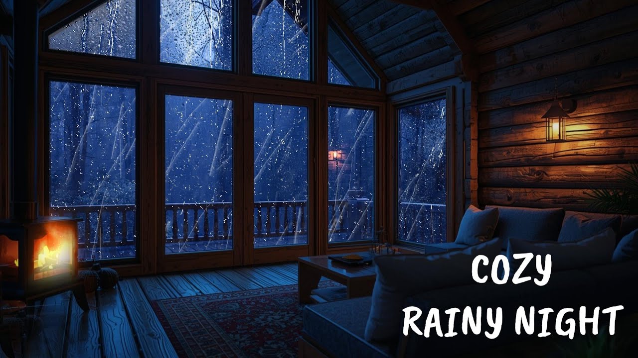 Heavy Rain & Fireplace Ambience in a Cozy Cabin at Night 🌧️Fireplace Ambience for Deep Sleep.4k