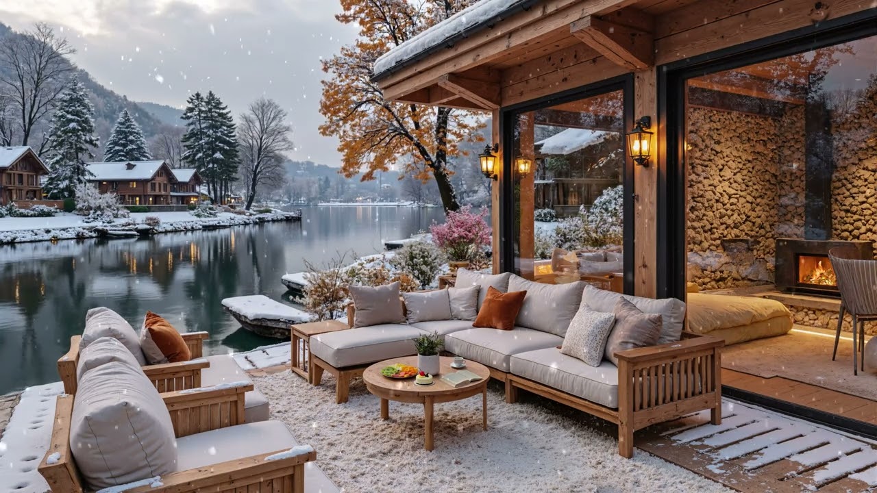 🍵 Calm Christmas Cabin Interior | Snowy Lake View & Smooth Christmas Jazz