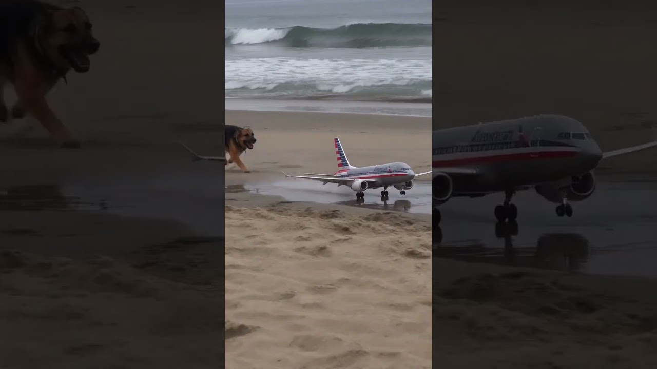 The American Airlines Boeing 737-800 RC glides onto a beachside runway