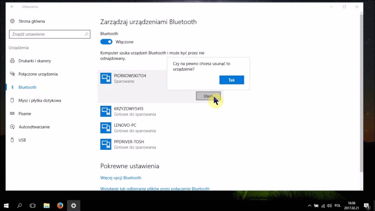 Usuwanie aparatu z połączeń bluetooth