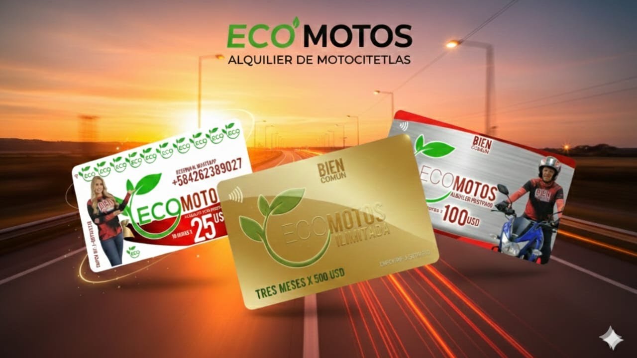 ECOMOTOS// LA ÚNICA TARJETA PREPAGO PARA TRANSPORTE EN MOTO DE VENEZUELA// BIEN COMÚN GENTE ÍNTEGRA