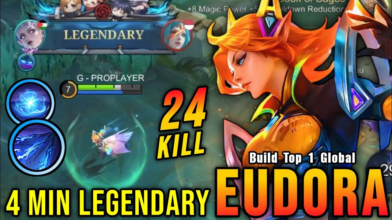 4 Minutes LEGENDARY!! Eudora One Shot Delete, Insane 24 Kills!! - Build Top 1 Global Eudora ~ MLBB