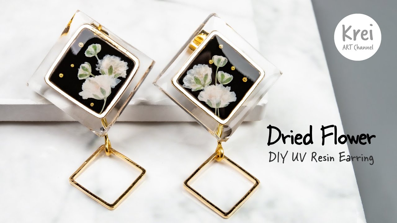 【初心者向けUV レジン】UV Resin -Easy DIY Dried Flower in UV Resin Earring. DIYでドライフラワーを使ってピアスを作りました〜♪