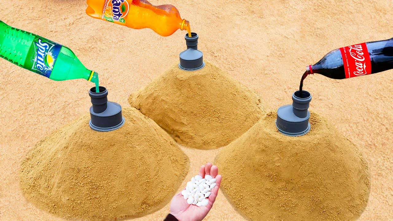 Experiment: Coca Cola, Fanta, Sprite vs Mentos Underground - Colorful Elephant Toothpaste