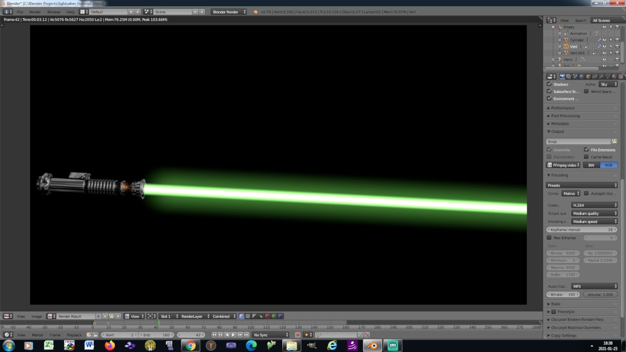 Blender 3D modeling and animation tutorial: Luke Skywalker's light saber