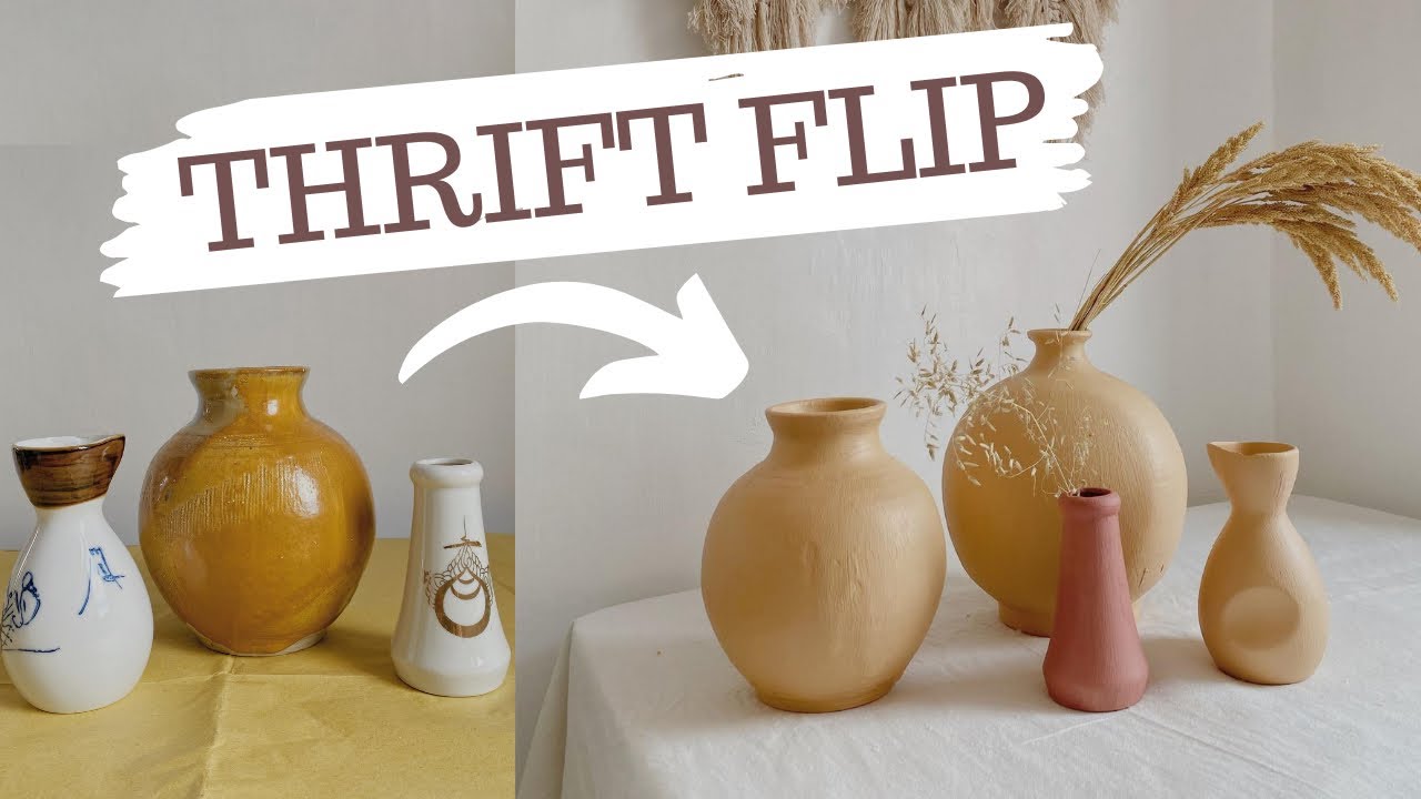 Thrift Flip | Upcycle Old Vases into Ceramic Vases |  DIY Textured Clay Finish