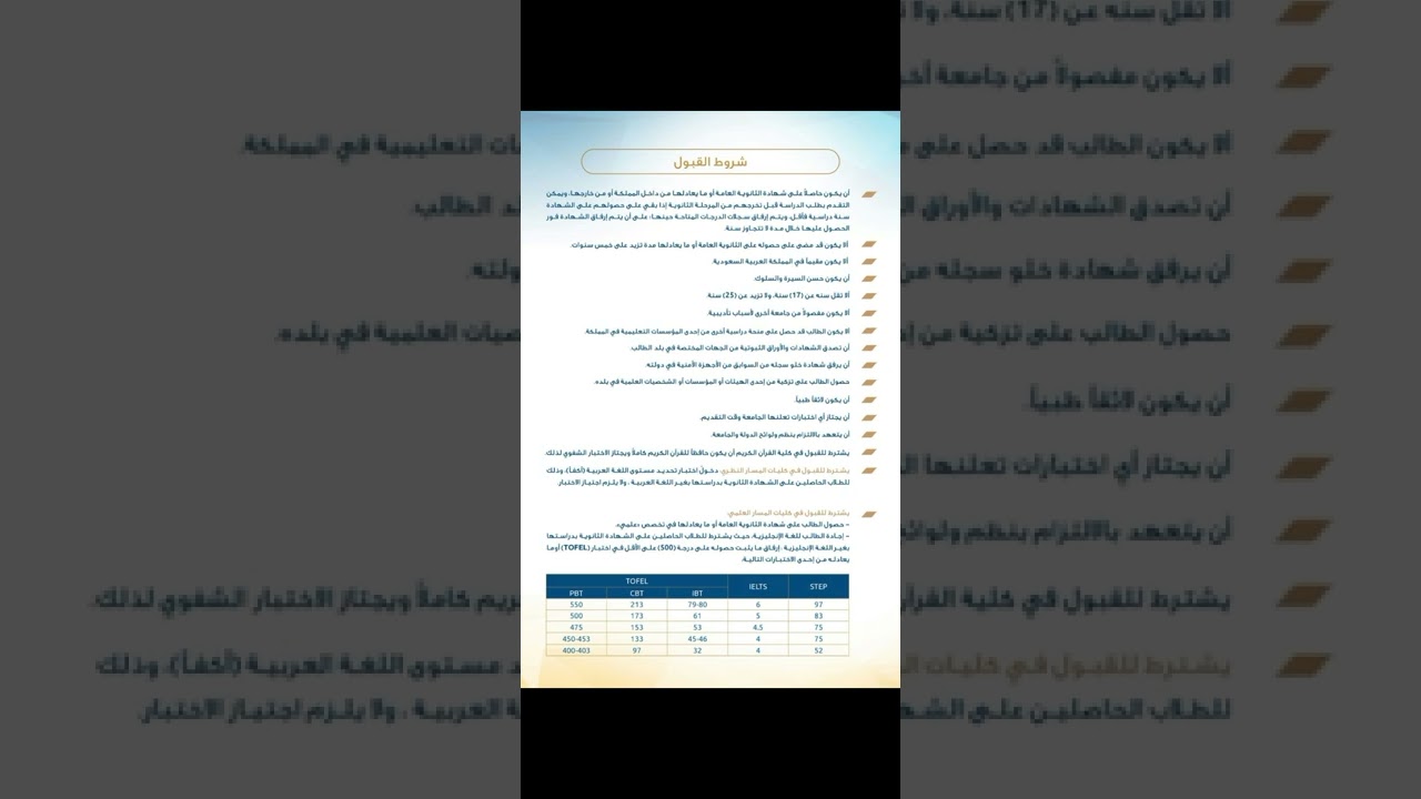 شرح شروط القبول في #الجامعة_الاسلامية