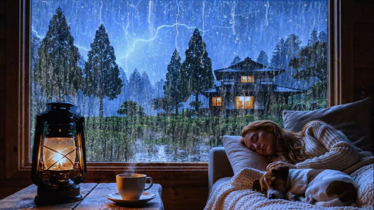 Rain and Thunder for Deep Sleep 🌧️ Calm Night Storm Ambience 🌙