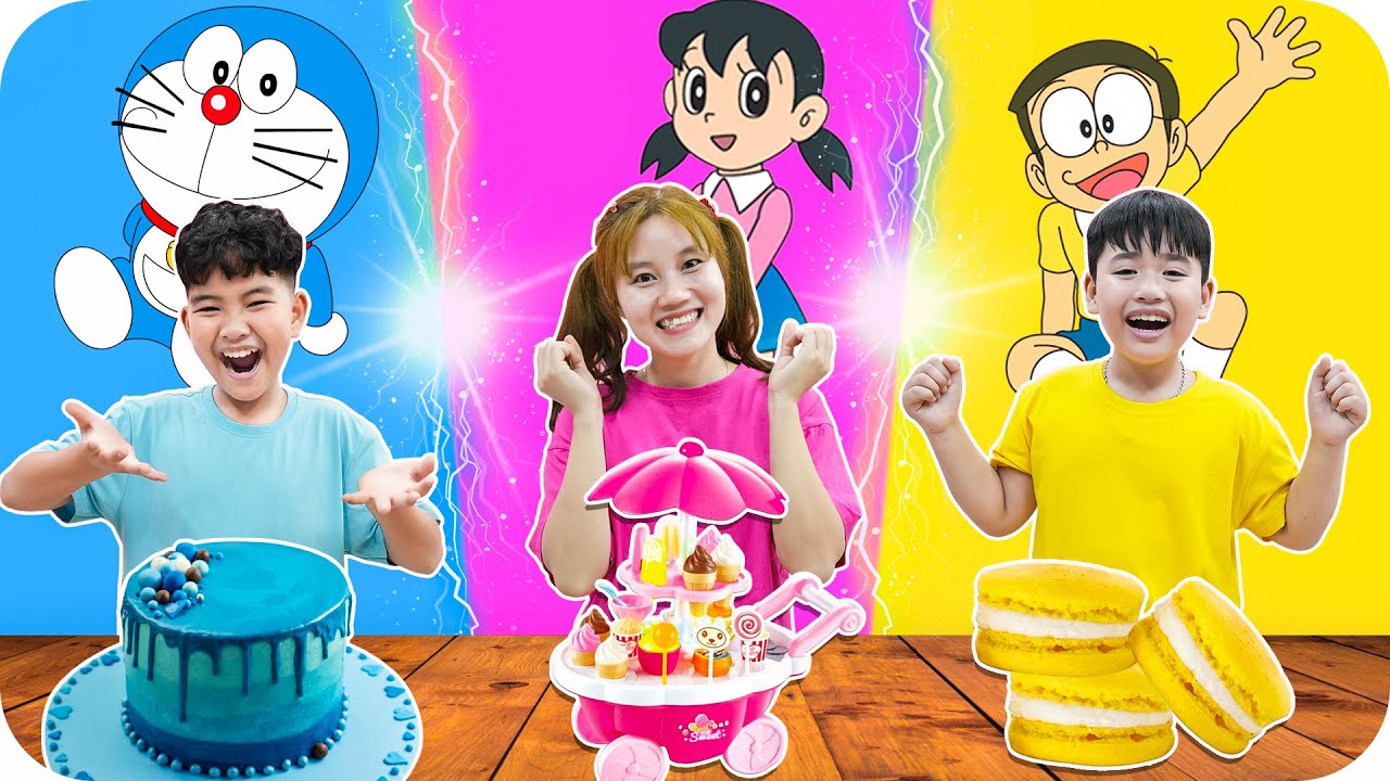 Cắm Trại Và Ăn Đồ Ăn Theo Màu Nhân Vật Doraemon - Nobita - Xuka ♥ Min Min TV Minh Khoa
