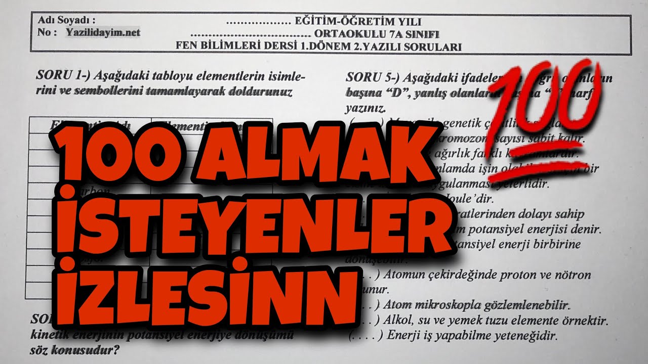 7.Sınıf Fen Bilimleri 1.Dönem 2.Yazılı