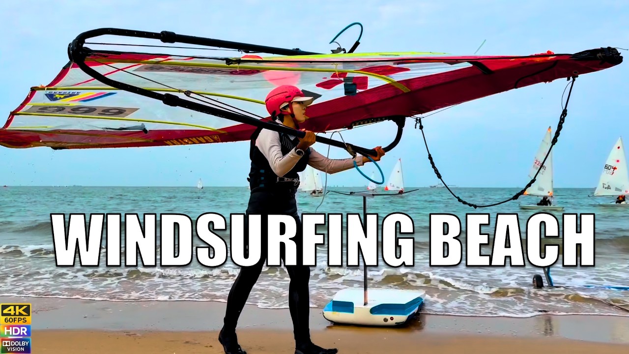 POV Beach Walk in China with Windsurfing Training [4K 60FPS HDR Dolby Vision] Seaside Atmosphere