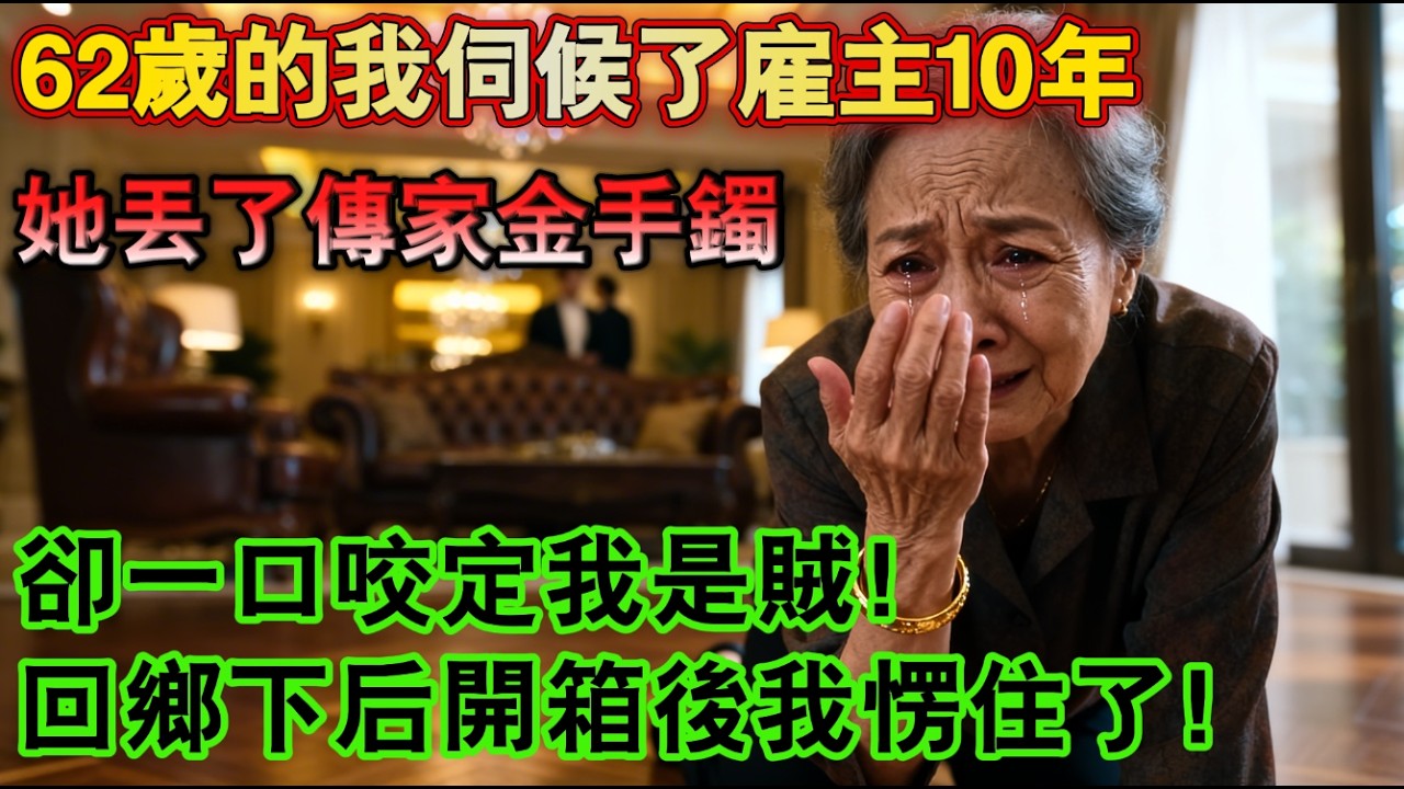 62 歲的我伺候了雇主 10 年，她丟了傳家金手鐲，卻一口咬定我是賊！收拾行李回鄉下，開箱後我愣住了！#故事