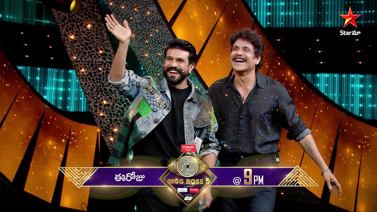 Megapowerstar #RamCharan on the BIGG stage..More to come!! #BiggBossTelugu5 today @ 9 PM on #StarMaa