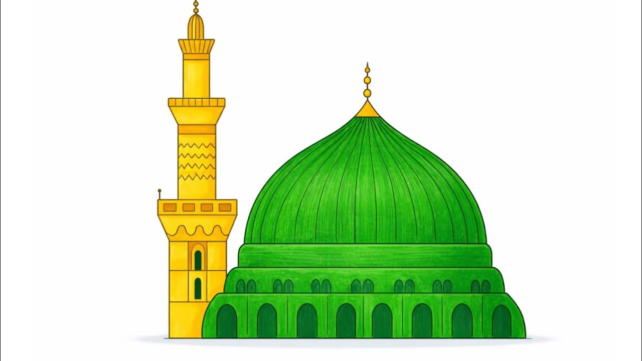 Beautiful Madina Drawing Step by Step | Masjid Nabawi Drawing Easy Tutorial