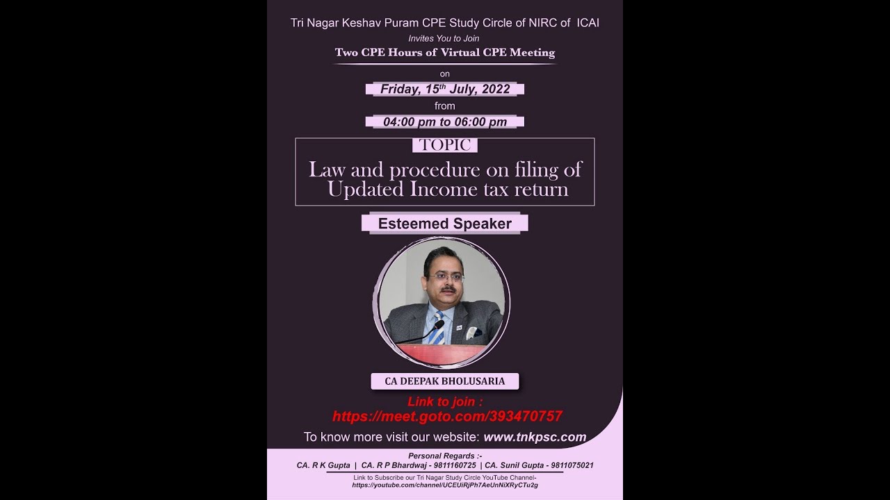 Law and procedure on filing of Updated Income tax return By CA DEEPAK BHOLUSARIA