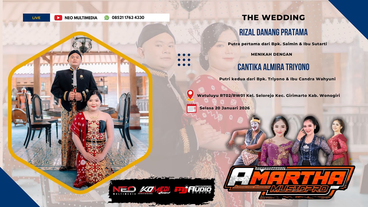 LIVE AMARTHA  MUSIC  || WEDDING RIZAL & CANTIKA  || MJ SOUND || NEO MEDIA || 20 JAN 2026