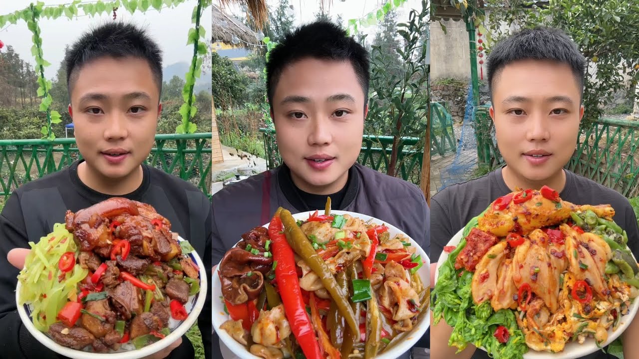 Yummy #76 Eat Meat 🍖🥓🫑🌶️🦑🍲, chicken 🍗🍗, Shrimp 🦐🦐.. #mukbang #eatingshow #food  
