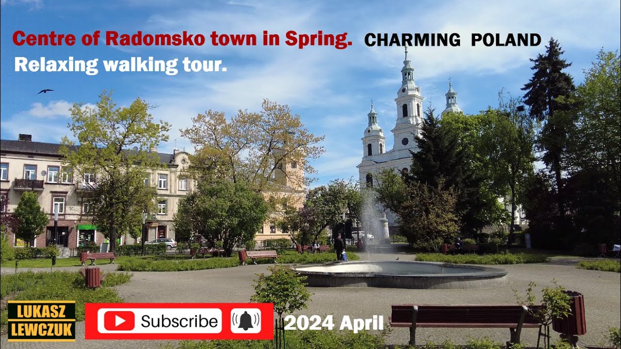 Centre of Radomsko town in Poland. Sunny Spring Walking Tour. Radomsko wiosną [2024 April]