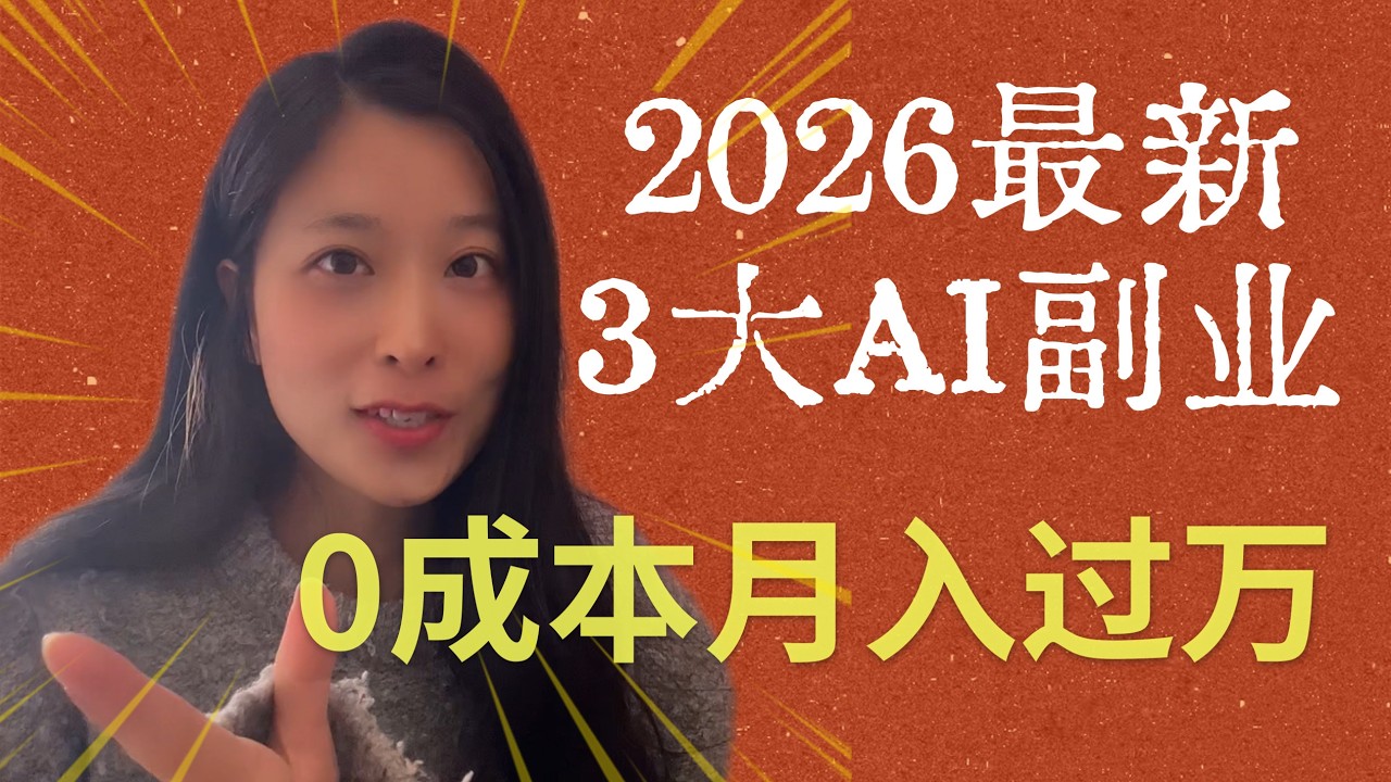 2026年3种最新AI副业！普通人也能闷声发财，0成本月入10w？AI一人公司革命！
