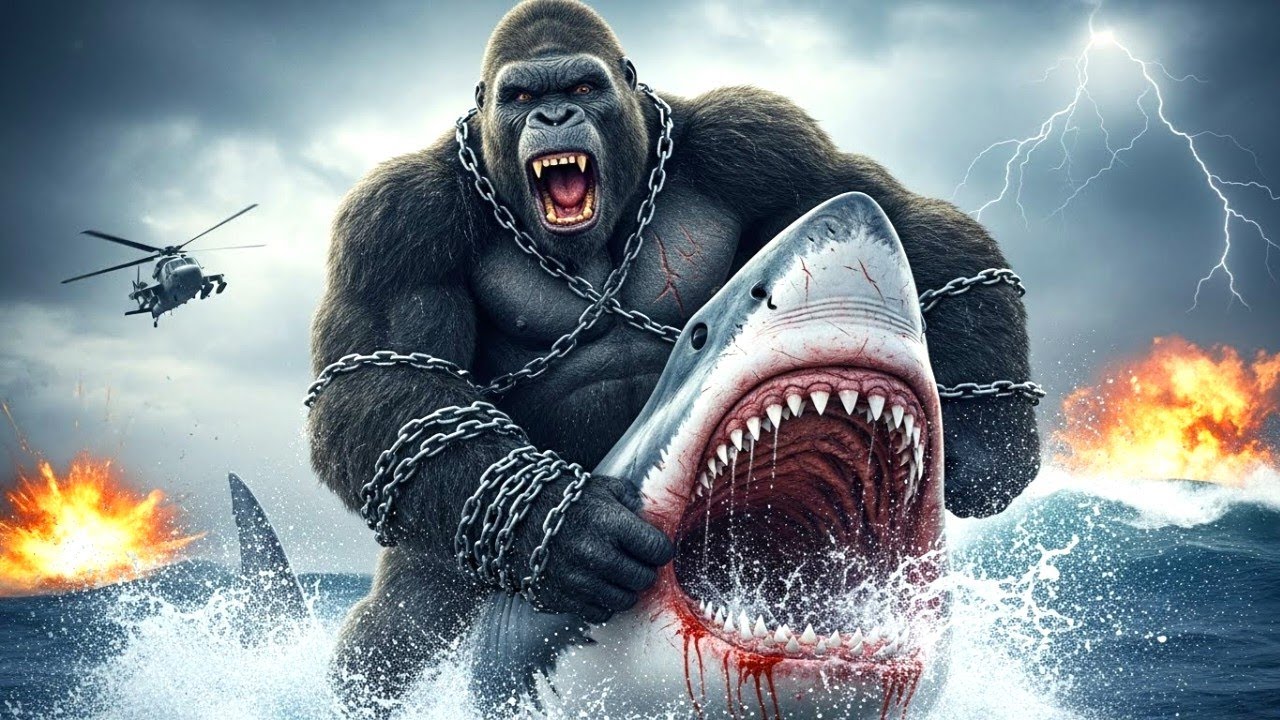 KING KONG vs GIANT SHARKS 🦍🦈 | Ocean Horror Battle (8K Ultra HD)