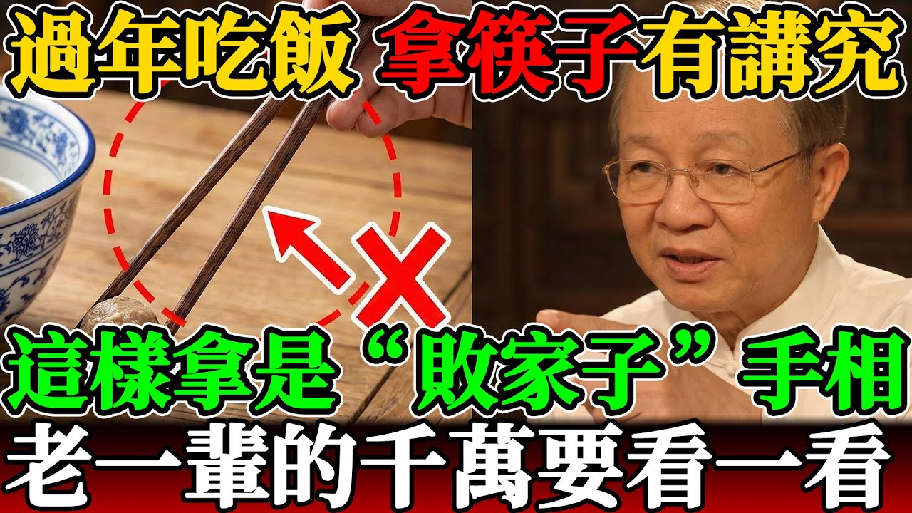 曾仕強：過年吃飯，筷子千萬不能這樣拿！這是典型的“敗家子”手相，老一輩都知道！#曾仕強 #易經 #國學 #筷子 #餐桌禮儀 #家教 #風水 #財運 #敗家子 #面相 #手相