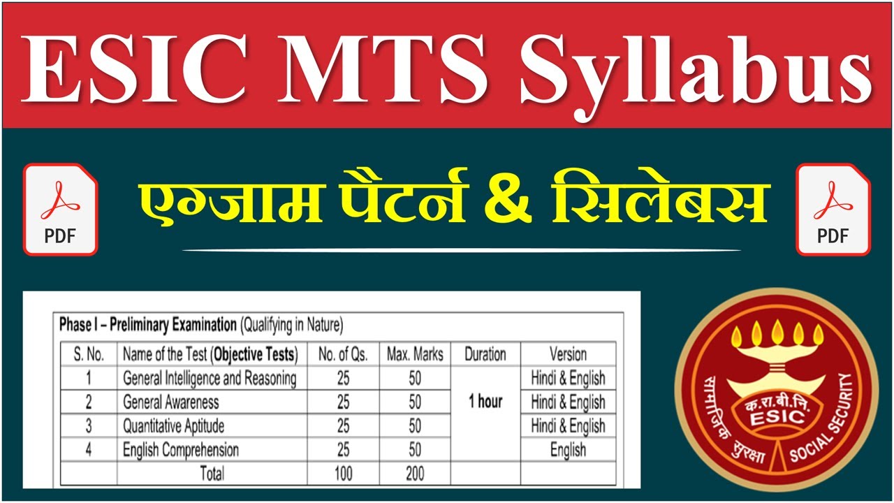 ESIC MTS Syllabus 2022 | ESIC MTS Syllabus 2022 in Hindi | ESIC MTS Syllabus 2022 PDF