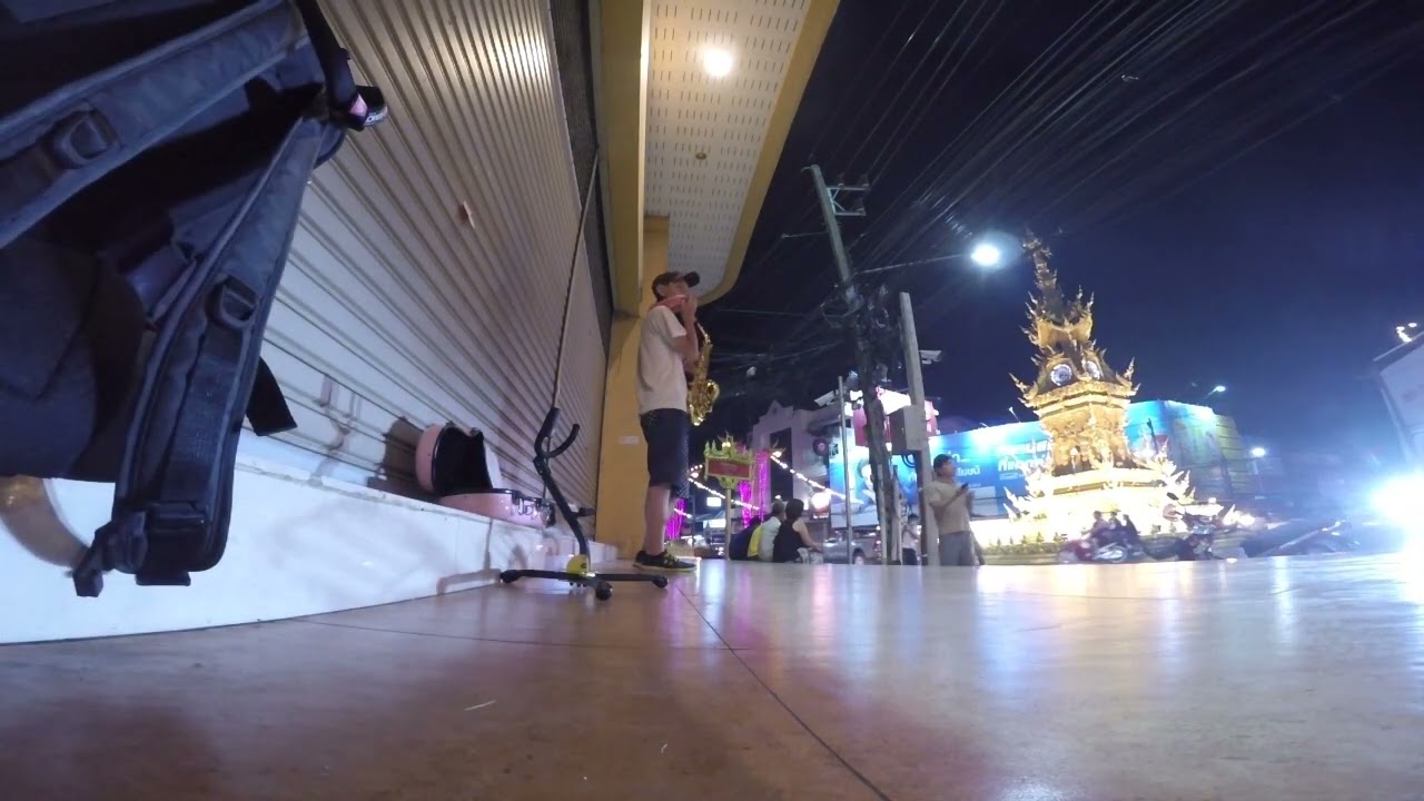 The first time to play saxophone on the street in my life @Thailand Chiang Rai clock tower