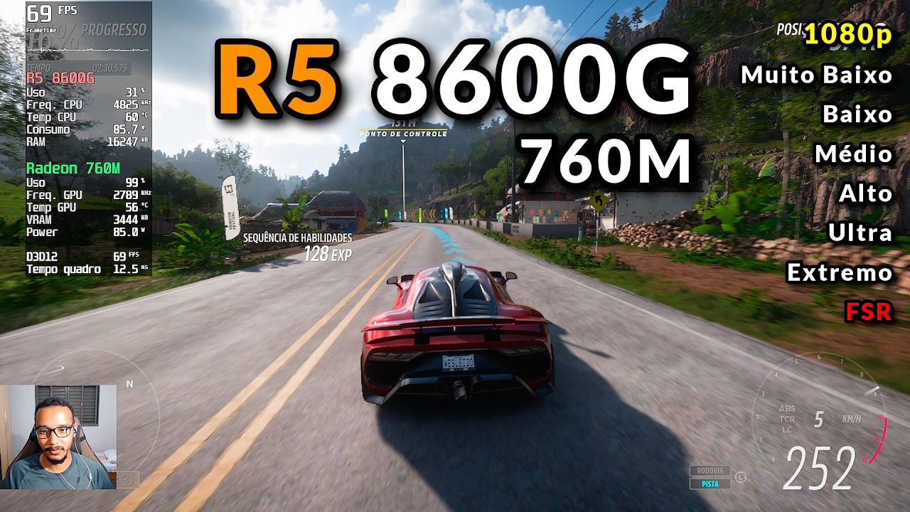 Forza Horizon 5 no Ryzen 5 8600G em 1080p, Gráfico Integrado ABSURDO (Radeon 760M)