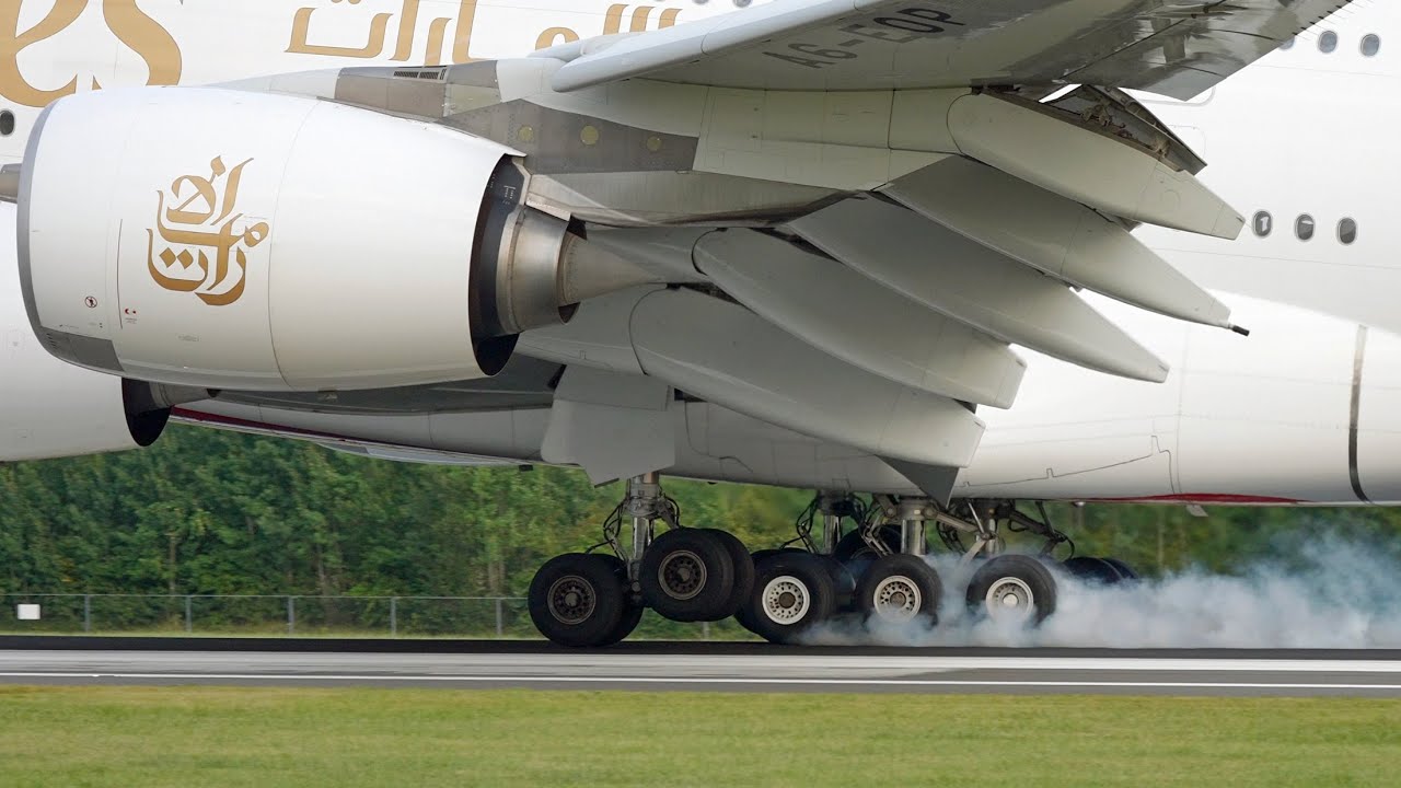 Tyre Smoke - Slow Motion Evening Arrivals at Manchester Airport