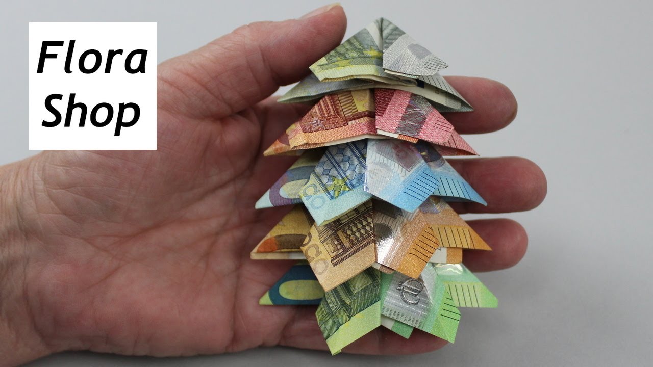 Geldscheine falten für ein Geldgeschenk ❁ Tannenbaum aus Geld für ein Weihnachtsgeschenk basteln